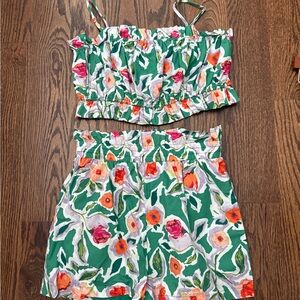 Vici Green Floral High-Waist Shorts Set